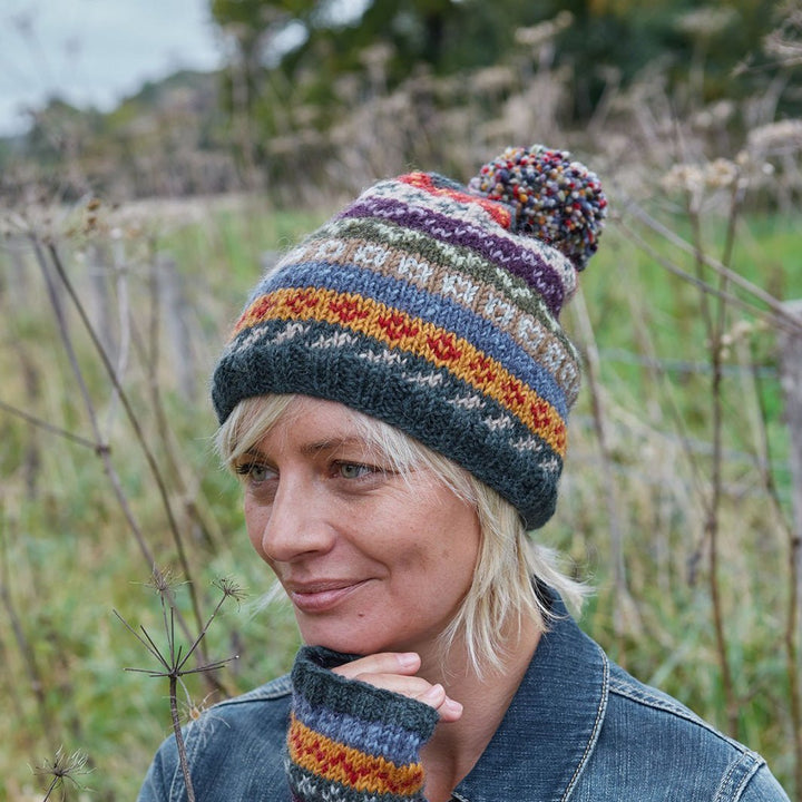 Elveden Stripe Bobble Beanie - Green Tulip