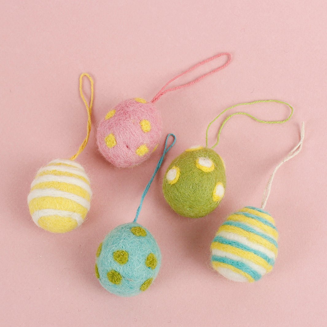 Felt Easter Egg Decorations - Set of 5 - Green Tulip