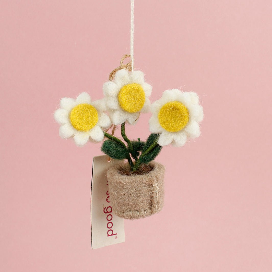 Felt Hanging Pot of Daisies - Green Tulip