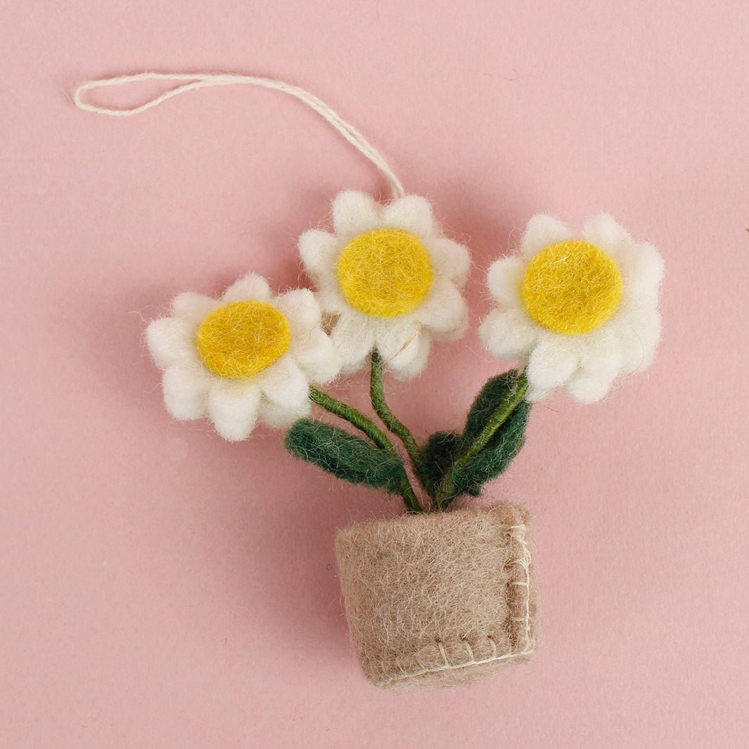 Felt Hanging Pot of Daisies - Green Tulip