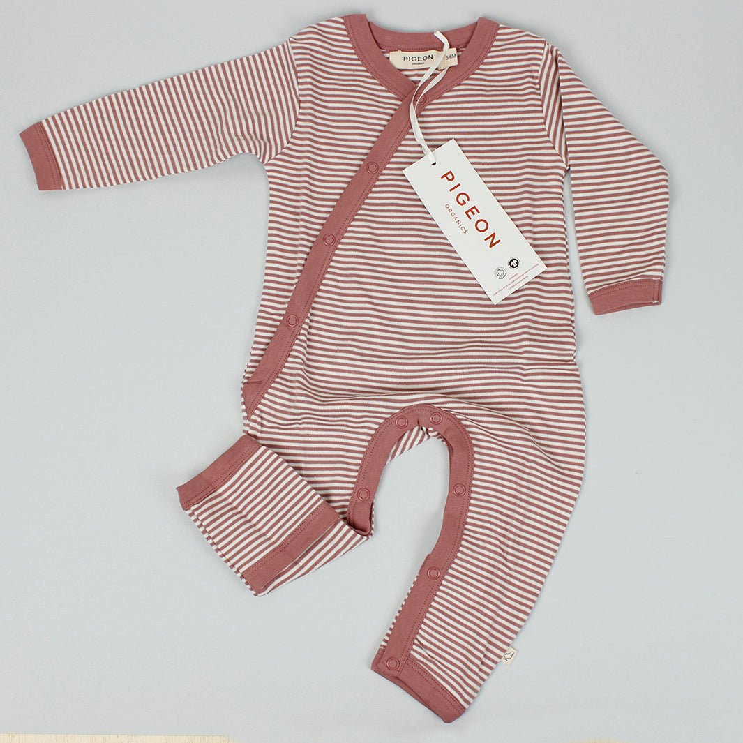 Fine Stripe Kimono Romper - Rose Pink - Green Tulip