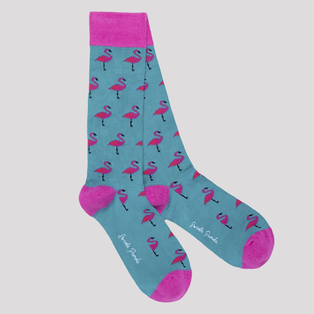 Flamingo Bamboo Socks - Shoe Size 4-7 - Green Tulip