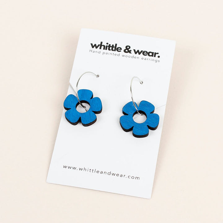 Flower Hoop Earrings - Cobalt Blue - Green Tulip