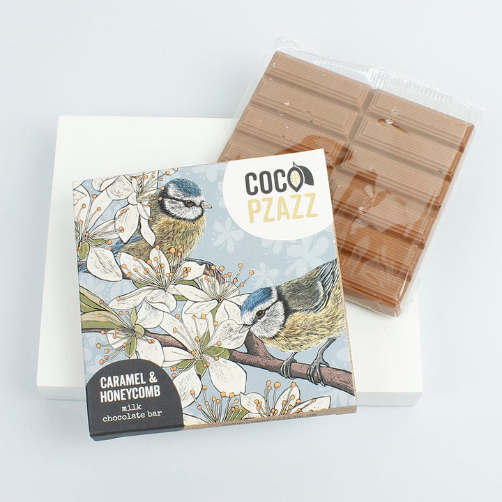 Fox & Boo: Blue Tits - Caramel & Honeycomb Milk Chocolate Bar - Green Tulip