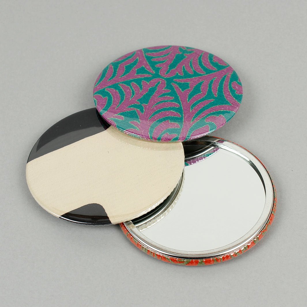 Fuli Recycled Sari Fabric Pocket Travel Mirror - Green Tulip