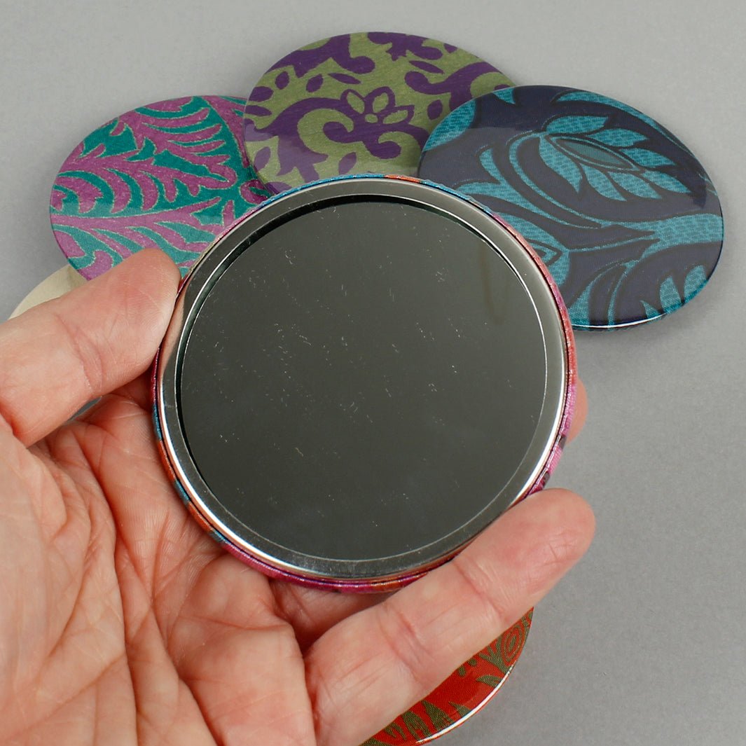 Fuli Recycled Sari Fabric Pocket Travel Mirror - Green Tulip