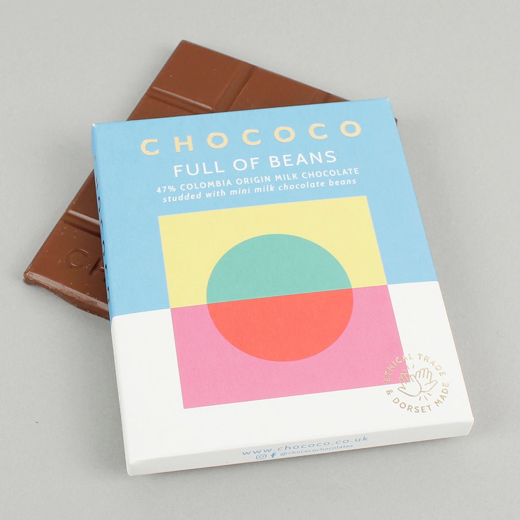 Full Of Beans - 47% Milk Chocolate Bar with Mini Milk Chocolate Beans - Green Tulip