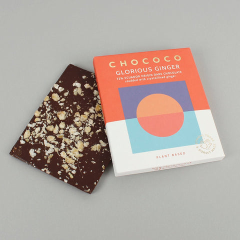 Glorious Ginger - 72% Dark Chocolate Bar with Crystallised Ginger Pieces