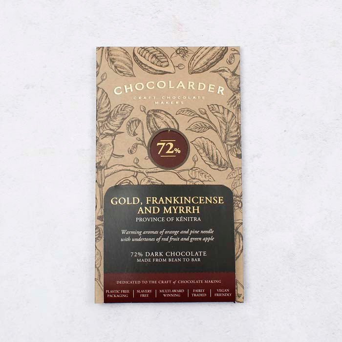 Gold, Frankincense & Myrrh 72% Dark Chocolate Bar - Green Tulip