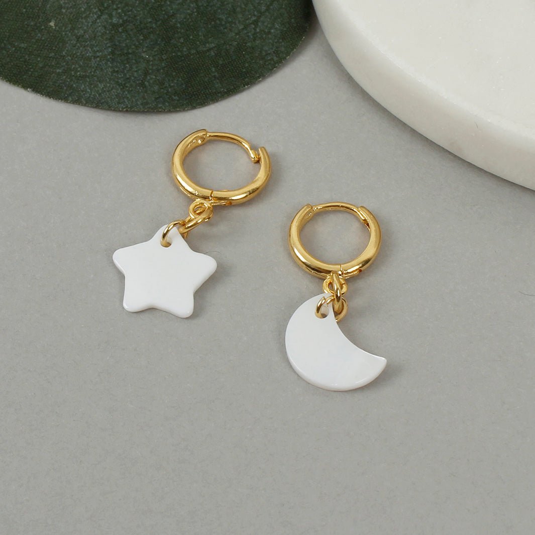 Gold Plated Earrings - Star & Moon - Green Tulip
