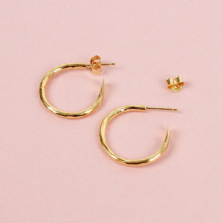 Gold Plated Small Hoop Earrings - Green Tulip