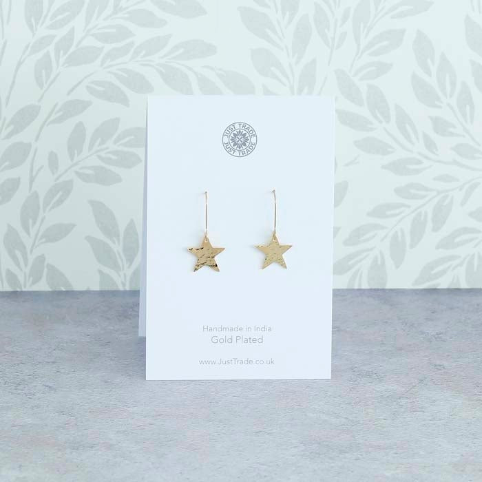 Gold Plated Star Earrings - Green Tulip