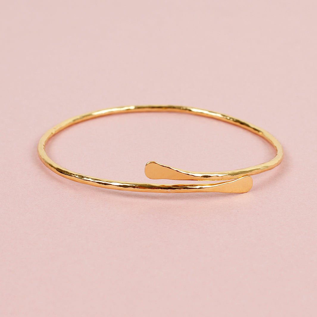 Gold Plated Wrap Bangle - Green Tulip