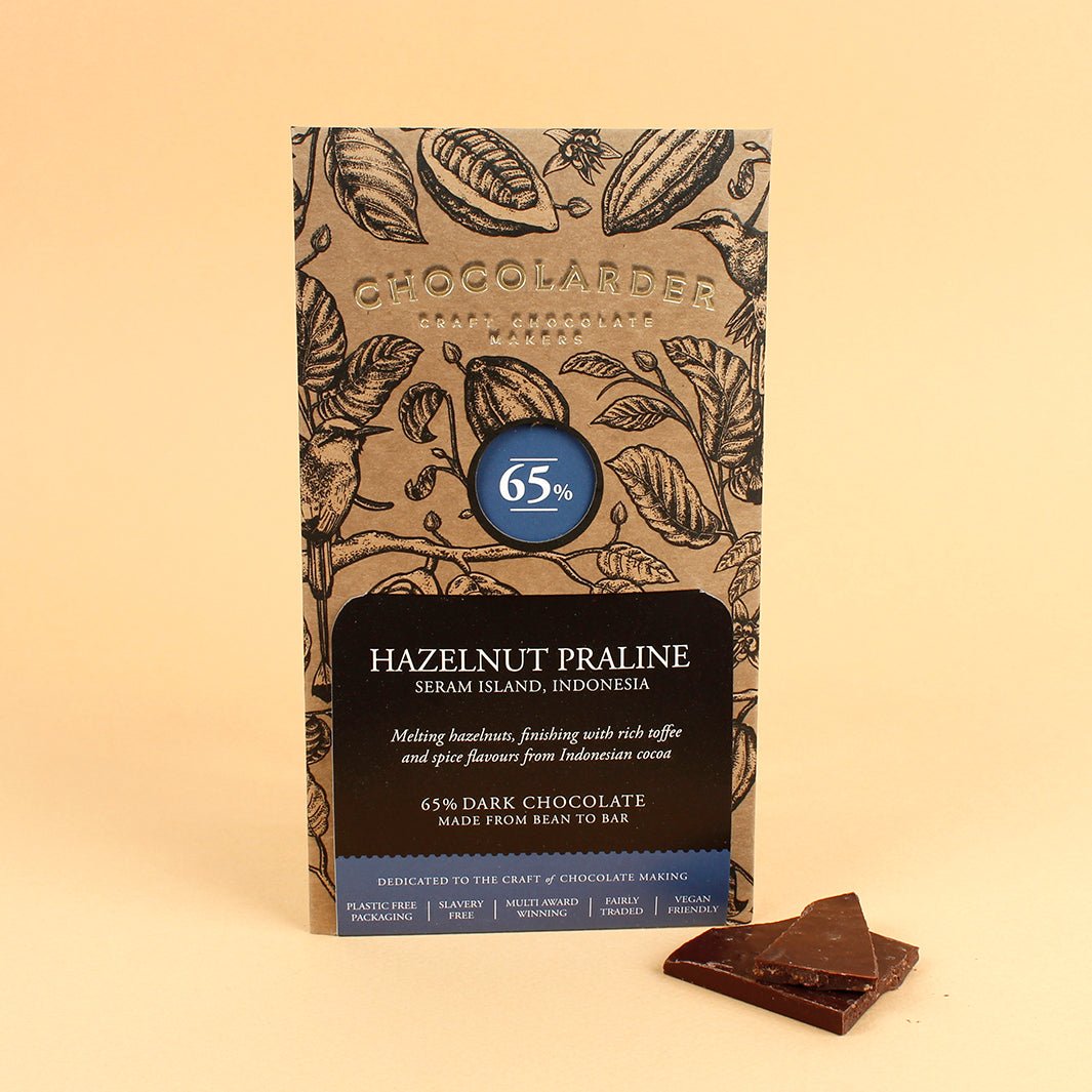 Hazelnut Praline 65% Dark Chocolate Bar - Green Tulip