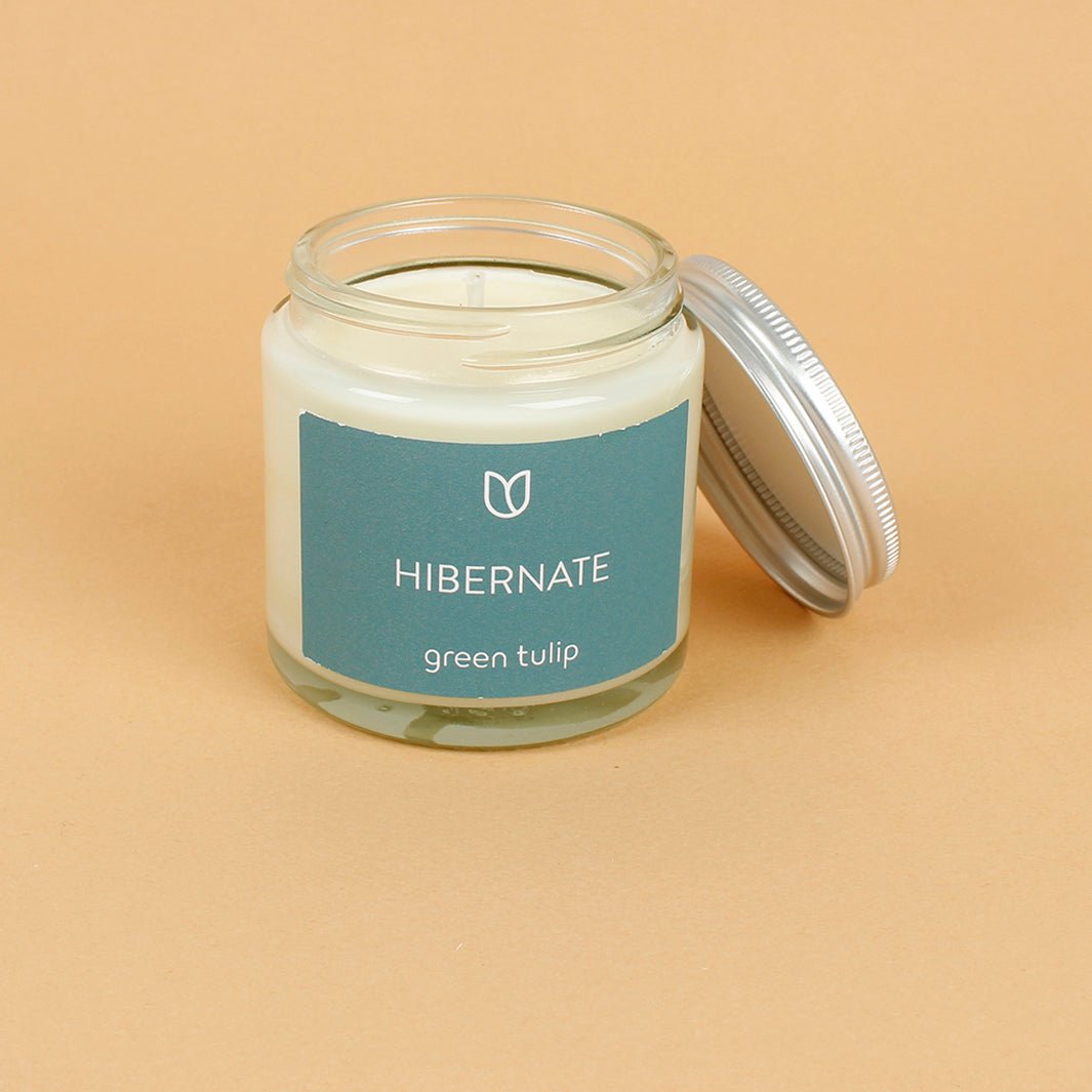 Hibernate Clear Glass Pharmacy Jar Candle with Lid - Green Tulip