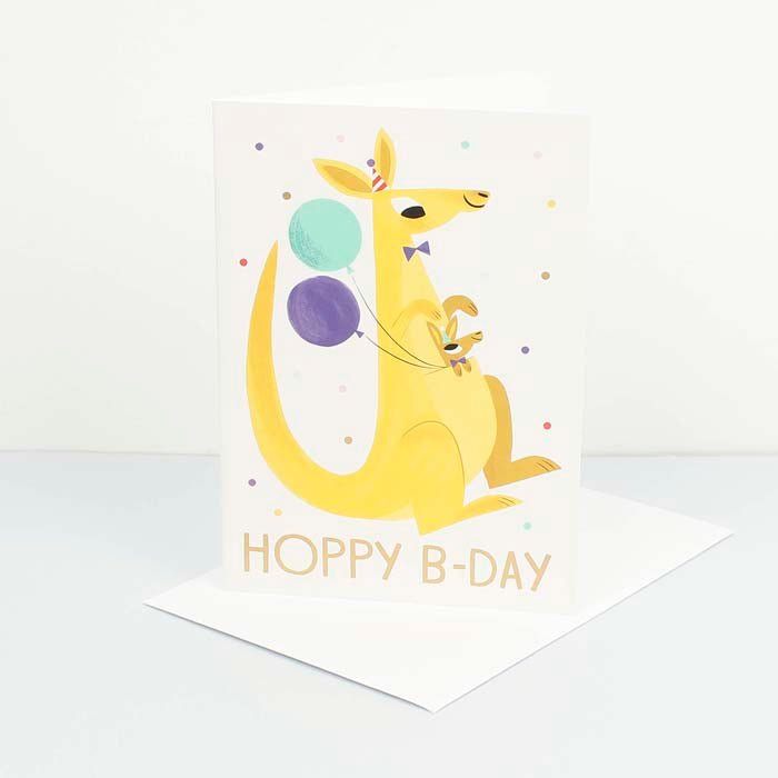Hoppy B-Day Kangaroo Card - Green Tulip