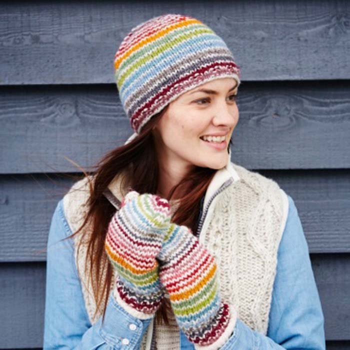 Hoxton Stripe Mittens - Green Tulip