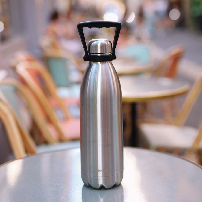 Insulated Stainless Steel Bottle - Brushed Steel - 1.5L - Green Tulip
