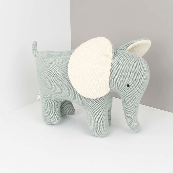 Large Knitted Organic Cotton Elephant - Teal - Green Tulip