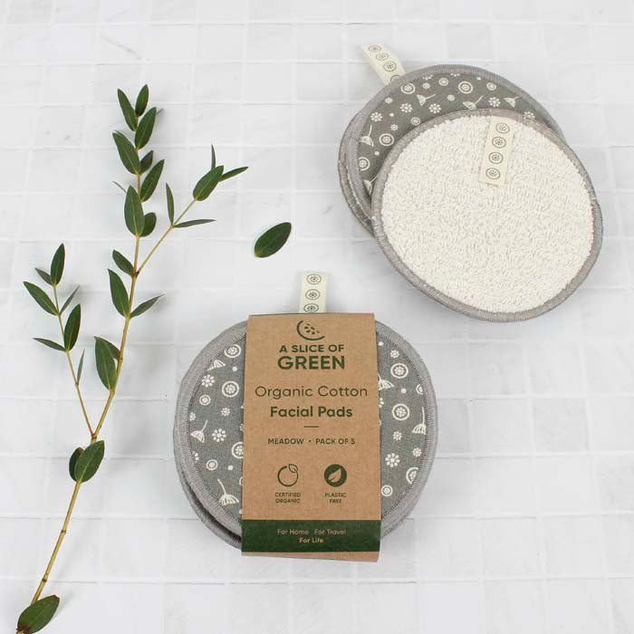 Large Organic Cotton Facial Pads - Meadow - Pack of 5 - Green Tulip