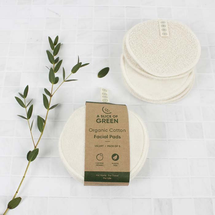 Large Organic Cotton Facial Pads - Velvet - Pack of 5 - Green Tulip