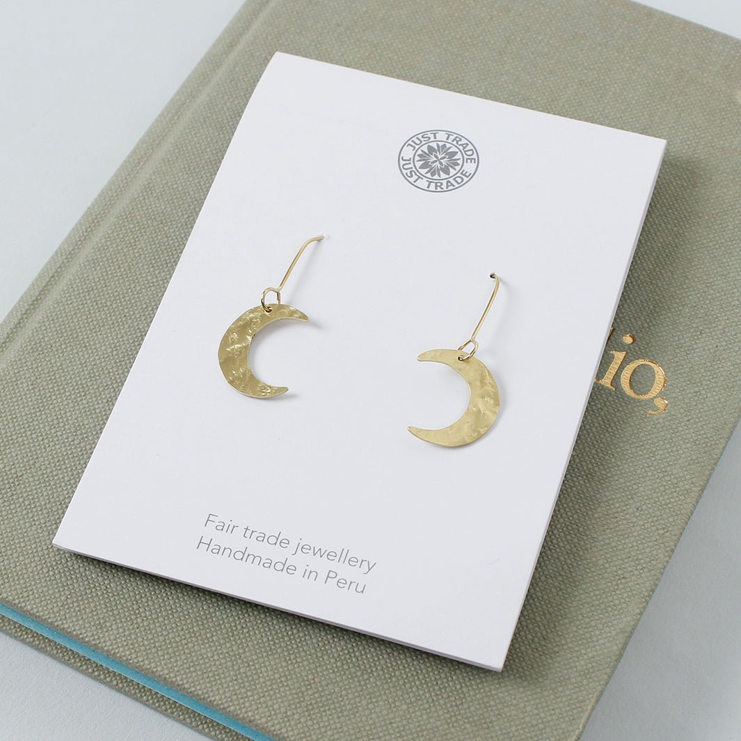 Luna Brass Moon Earrings - Green Tulip