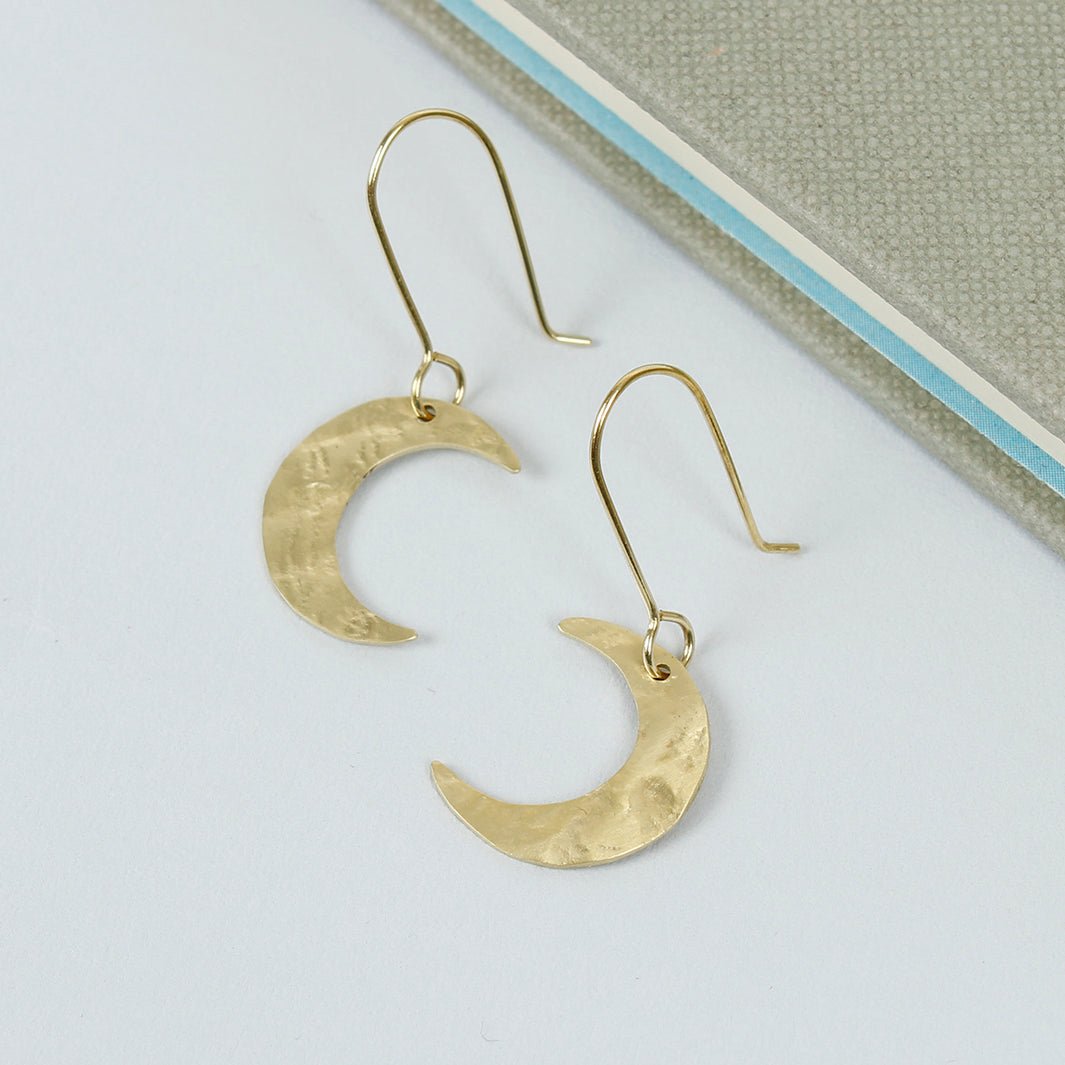 Luna Brass Moon Earrings - Green Tulip