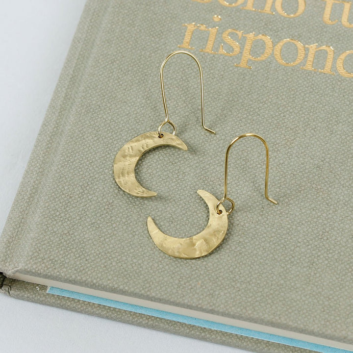 Luna Brass Moon Earrings - Green Tulip