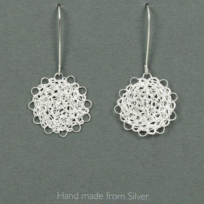 Marisol Crocheted Silver Earrings - Green Tulip