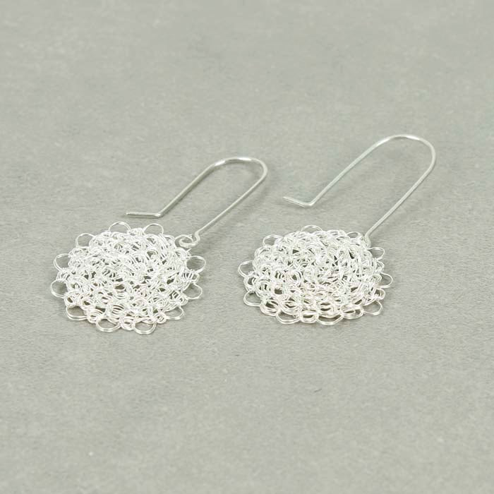 Marisol Crocheted Silver Earrings - Green Tulip