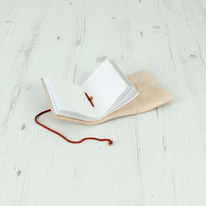 Mini Brown Leather Notebook - Green Tulip