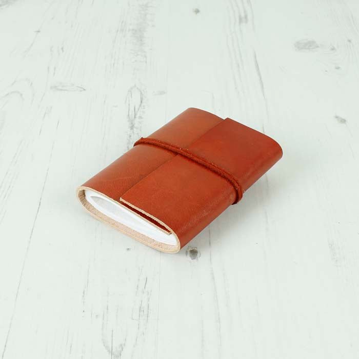 Mini Brown Leather Notebook - Green Tulip