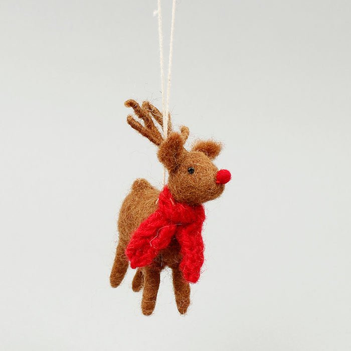 Mini Felt Brown Reindeer - Green Tulip