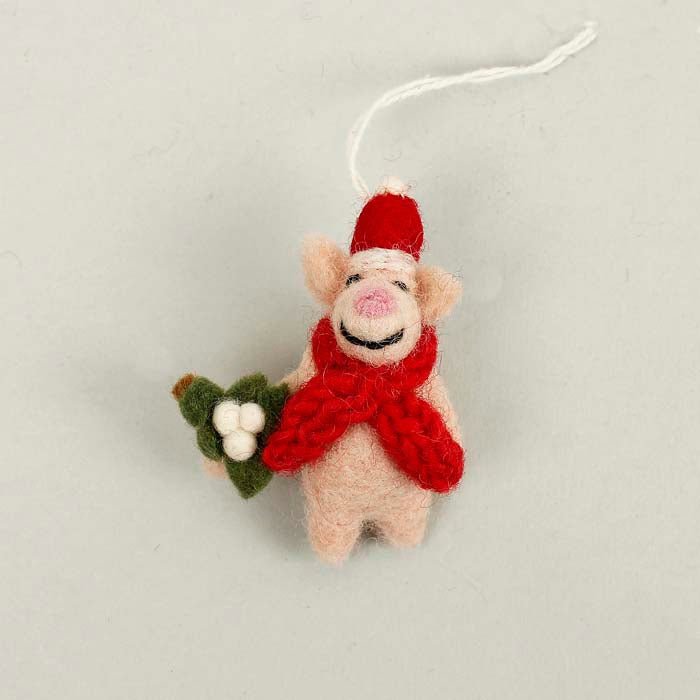 Mini Felt Christmas Piglet - Green Tulip