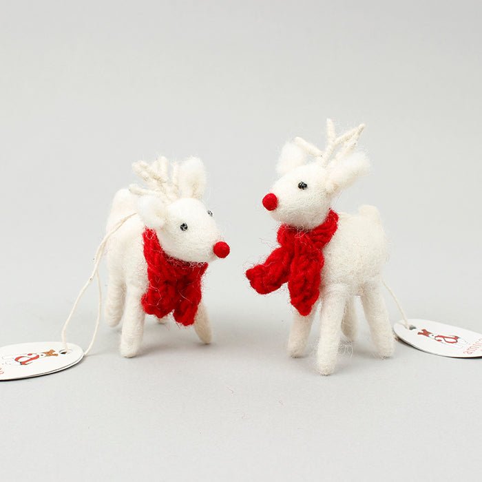 Mini Felt White Reindeer - Green Tulip