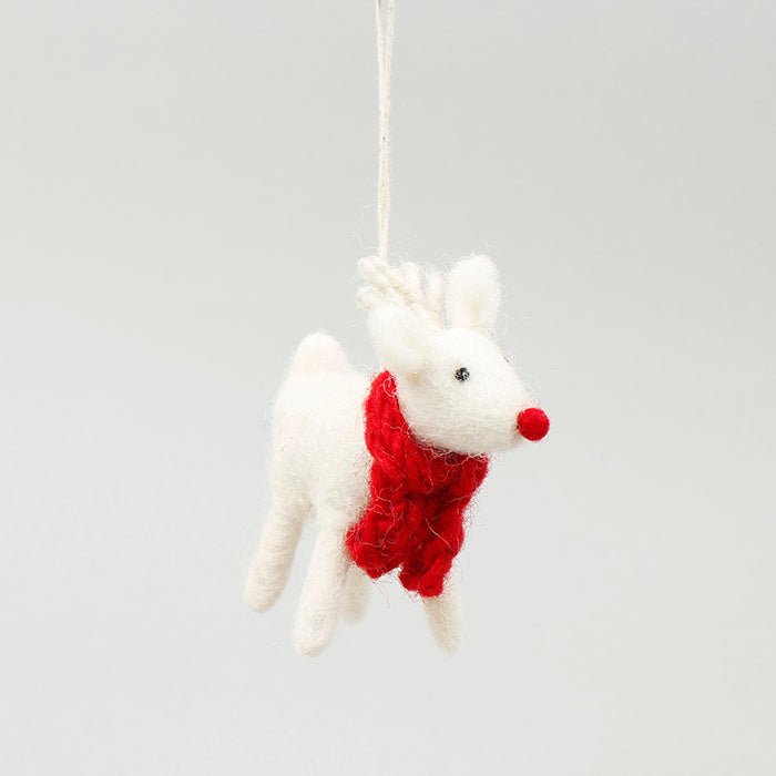 Mini Felt White Reindeer - Green Tulip