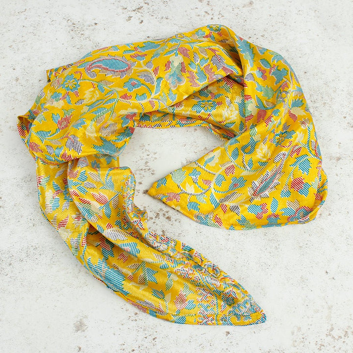 Mohini Upcycled Sari Fabric Square Head/Neck Scarf - Green Tulip