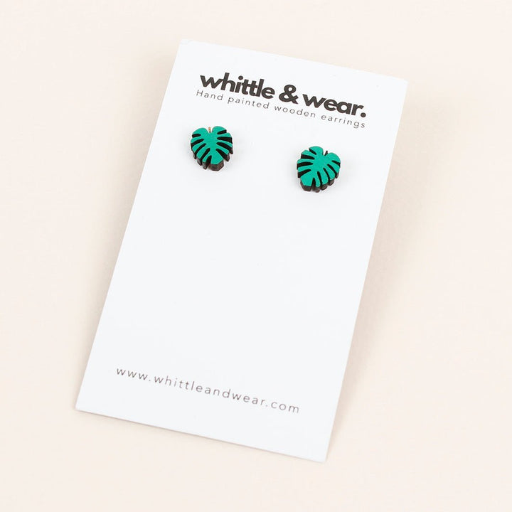 Monstera Leaf Wooden Stud Earrings - Green Tulip