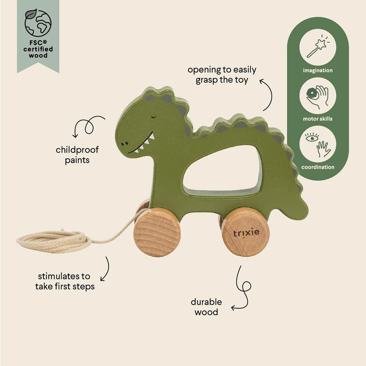 Mr Dino Wooden Pull Along Toy - Green Tulip