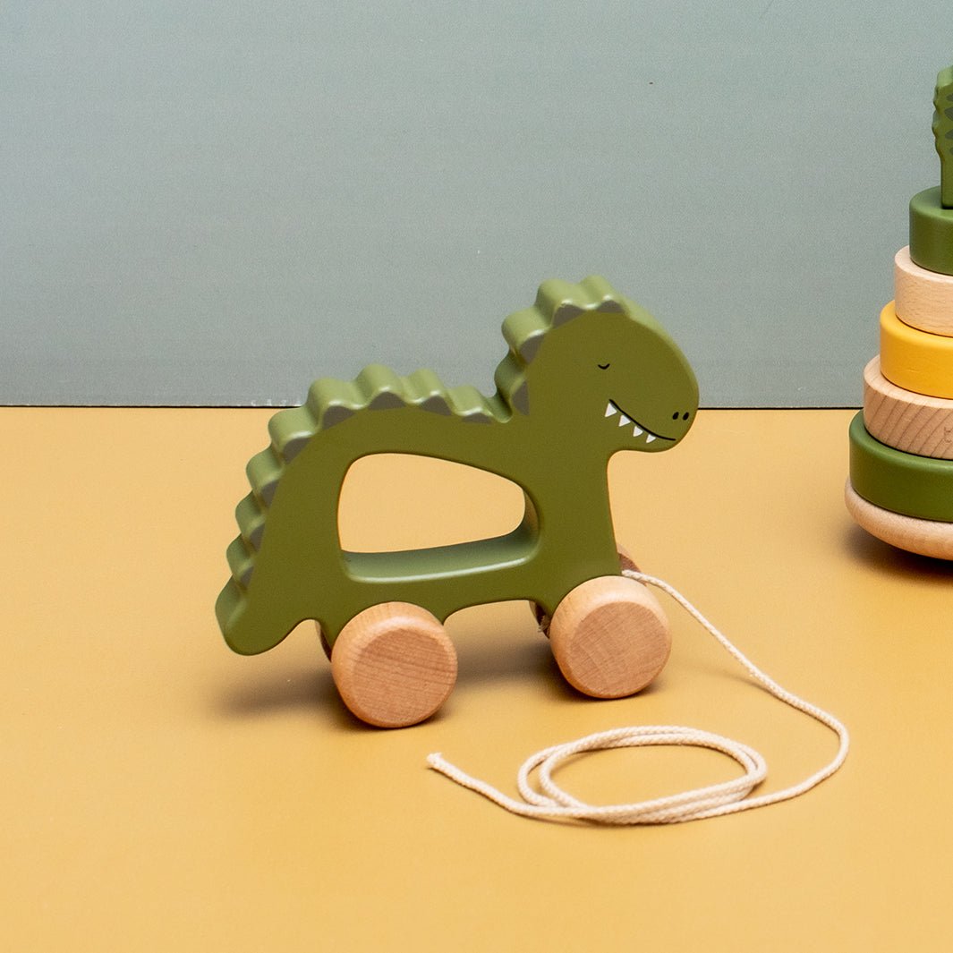 Mr Dino Wooden Pull Along Toy - Green Tulip