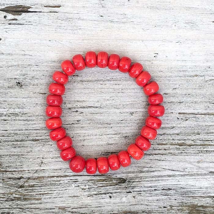 Nailo Recycled Glass Bead Bracelet - Red - Green Tulip