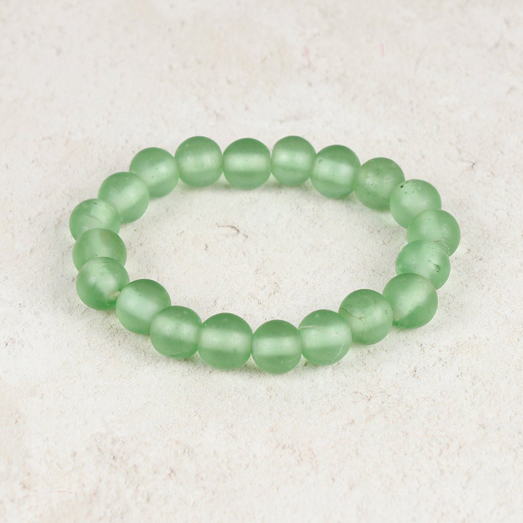 Nailo Translucent Recycled Glass Bead Bracelet - Sea Glass Green - Green Tulip