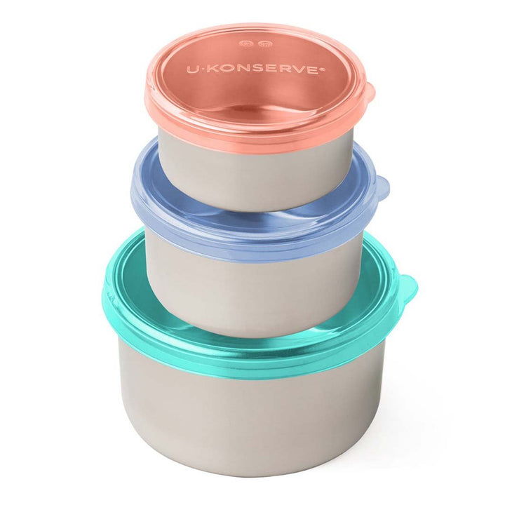 Nesting Round Containers with Silicone Lids - Set of 3 - Green Tulip