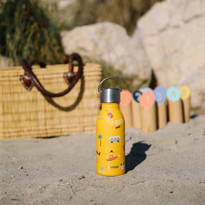 *NQP* 350ml Insulated Stainless Steel Kids Bottle - The Honolulu Collection - Curry - Green Tulip