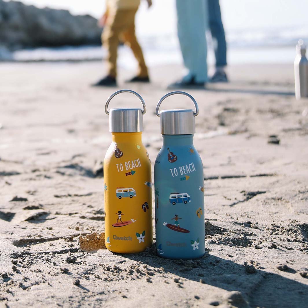 *NQP* 350ml Insulated Stainless Steel Kids Bottle - The Honolulu Collection - Steel Blue - Green Tulip