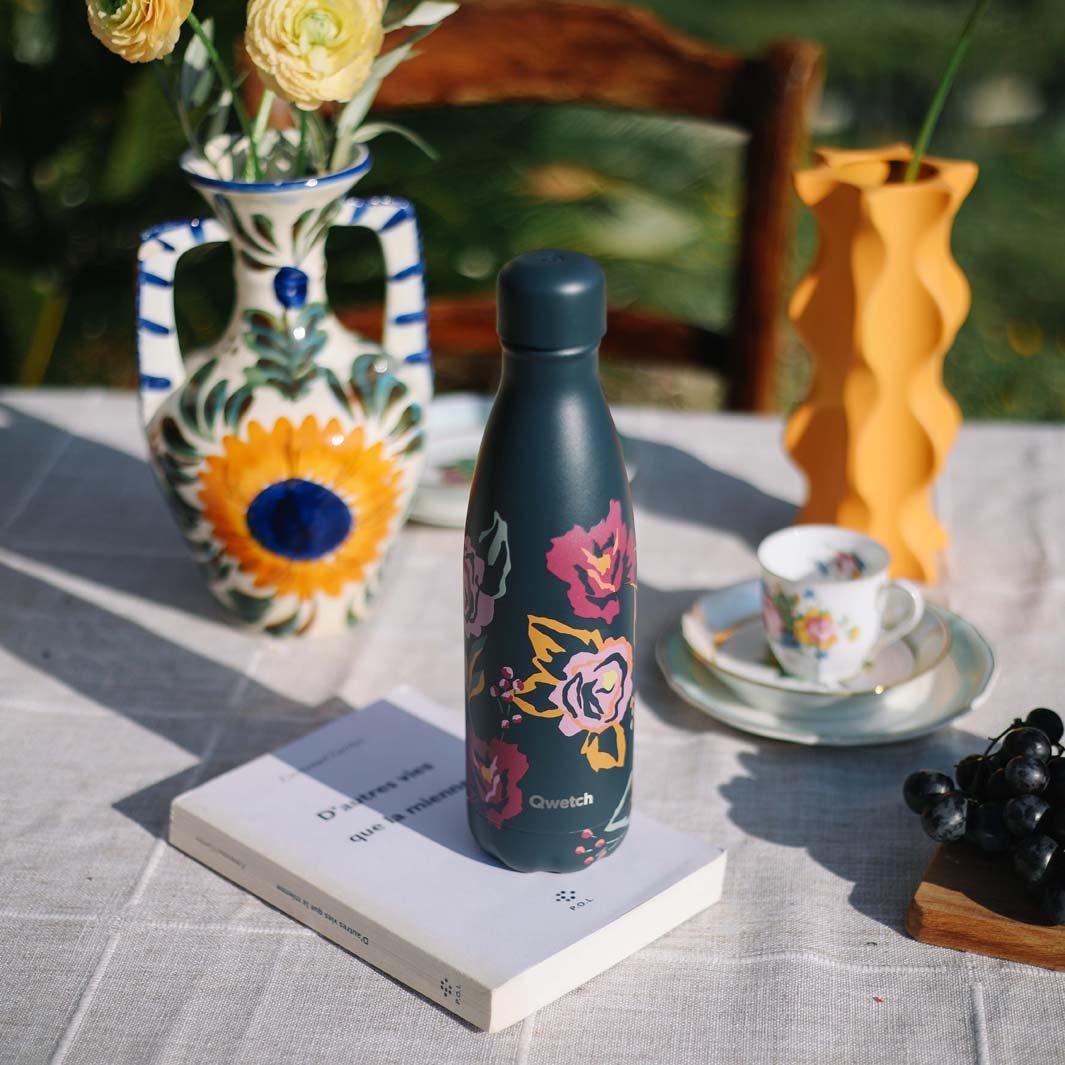 *NQP* 500ml Insulated Stainless Steel Bottle - The Bouquet Collection - Bouquet Camelia - Green Tulip