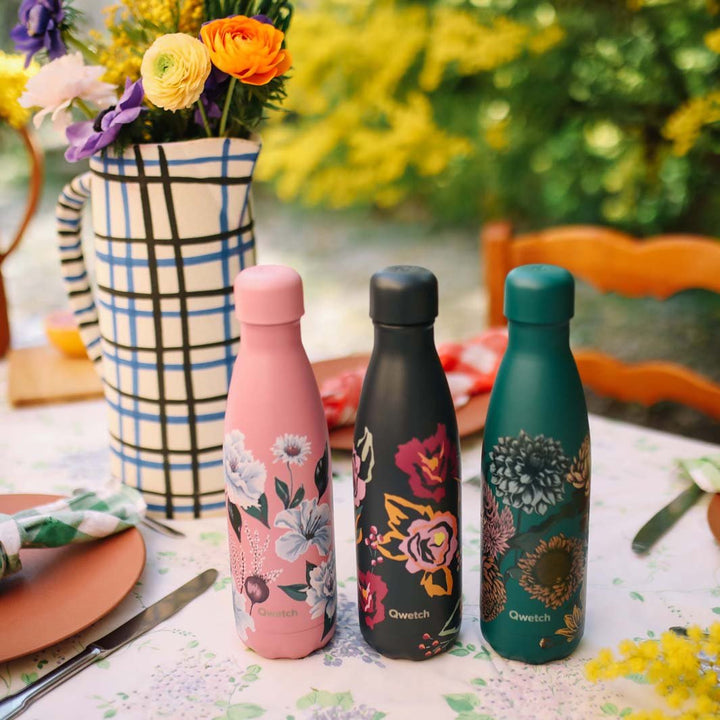 *NQP* 500ml Insulated Stainless Steel Bottle - The Bouquet Collection - Bouquet Camelia - Green Tulip