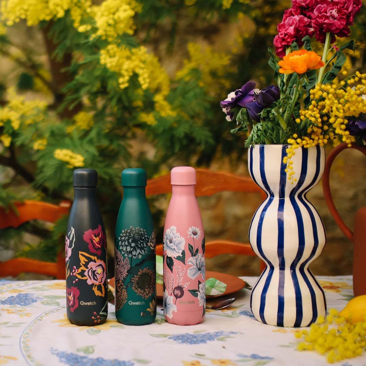 *NQP* 500ml Insulated Stainless Steel Bottle - The Bouquet Collection - Bouquet Camelia - Green Tulip