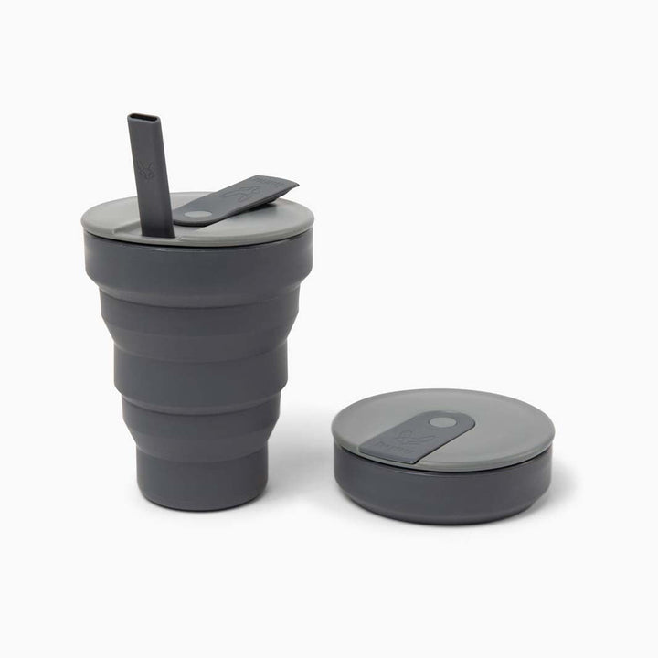 *NQP* Collapsible Silicone Cup with Straw - 16oz - Charcoal - Green Tulip