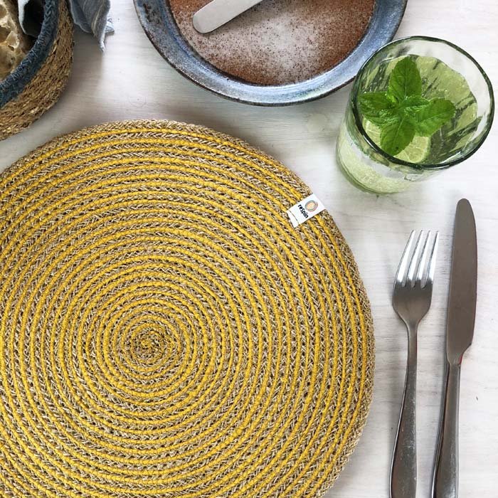 *NQP* Spiral Jute Tablemat - NATURAL/YELLOW - Green Tulip